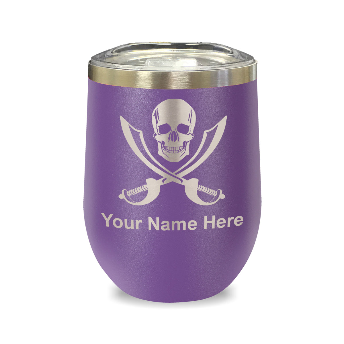 LaserGram Double Wall Stainless Steel Wine Glass, Jolly Roger, Personalized Engraving Included