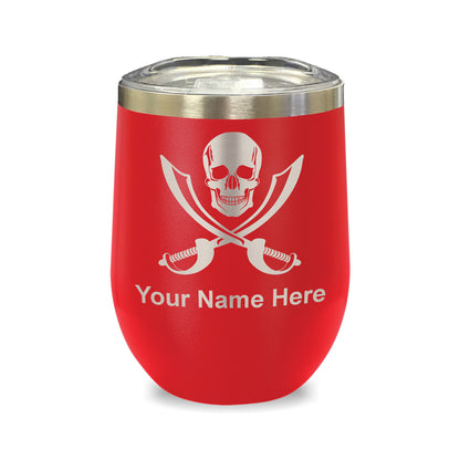 LaserGram Double Wall Stainless Steel Wine Glass, Jolly Roger, Personalized Engraving Included