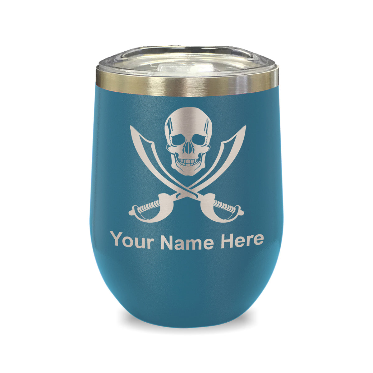 LaserGram Double Wall Stainless Steel Wine Glass, Jolly Roger, Personalized Engraving Included