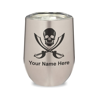 LaserGram Double Wall Stainless Steel Wine Glass, Jolly Roger, Personalized Engraving Included