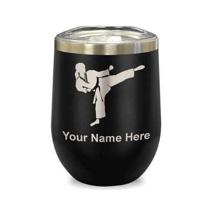 LaserGram Double Wall Stainless Steel Wine Glass, Karate Woman, Personalized Engraving Included