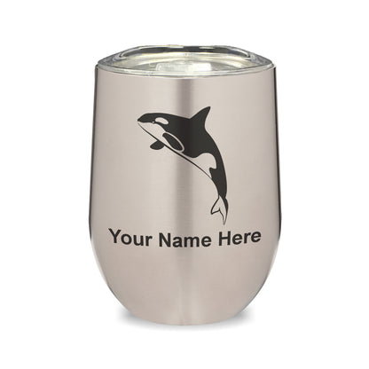 LaserGram Double Wall Stainless Steel Wine Glass, Killer Whale, Personalized Engraving Included