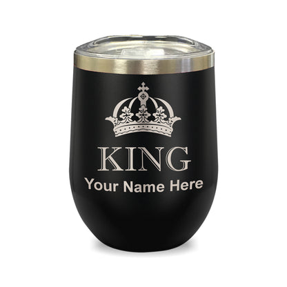 LaserGram Double Wall Stainless Steel Wine Glass, King Crown, Personalized Engraving Included