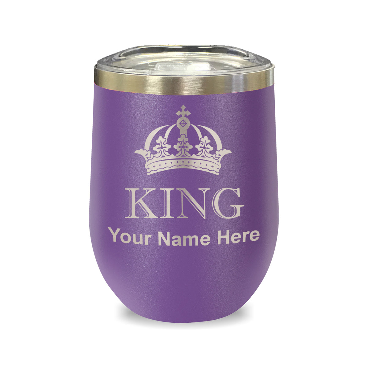 LaserGram Double Wall Stainless Steel Wine Glass, King Crown, Personalized Engraving Included