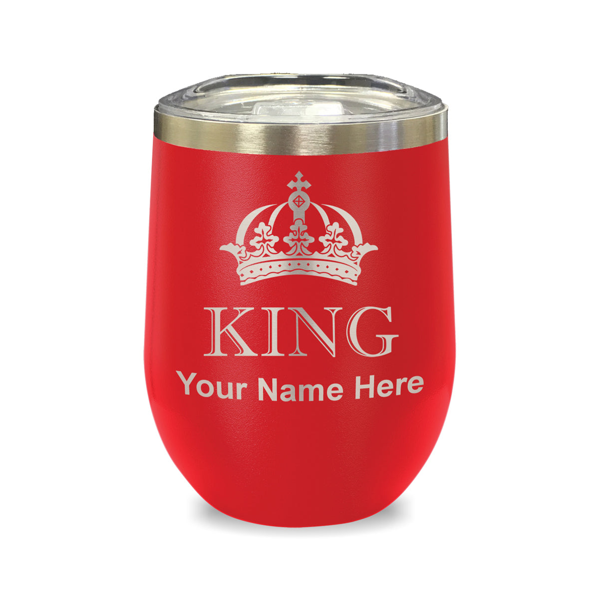 LaserGram Double Wall Stainless Steel Wine Glass, King Crown, Personalized Engraving Included