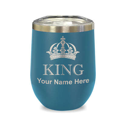 LaserGram Double Wall Stainless Steel Wine Glass, King Crown, Personalized Engraving Included