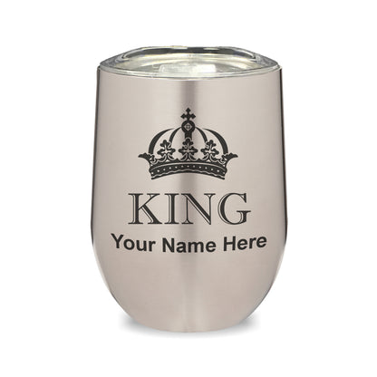 LaserGram Double Wall Stainless Steel Wine Glass, King Crown, Personalized Engraving Included