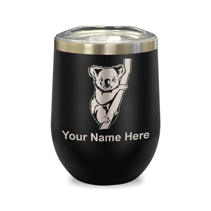 LaserGram Double Wall Stainless Steel Wine Glass, Koala Bear, Personalized Engraving Included