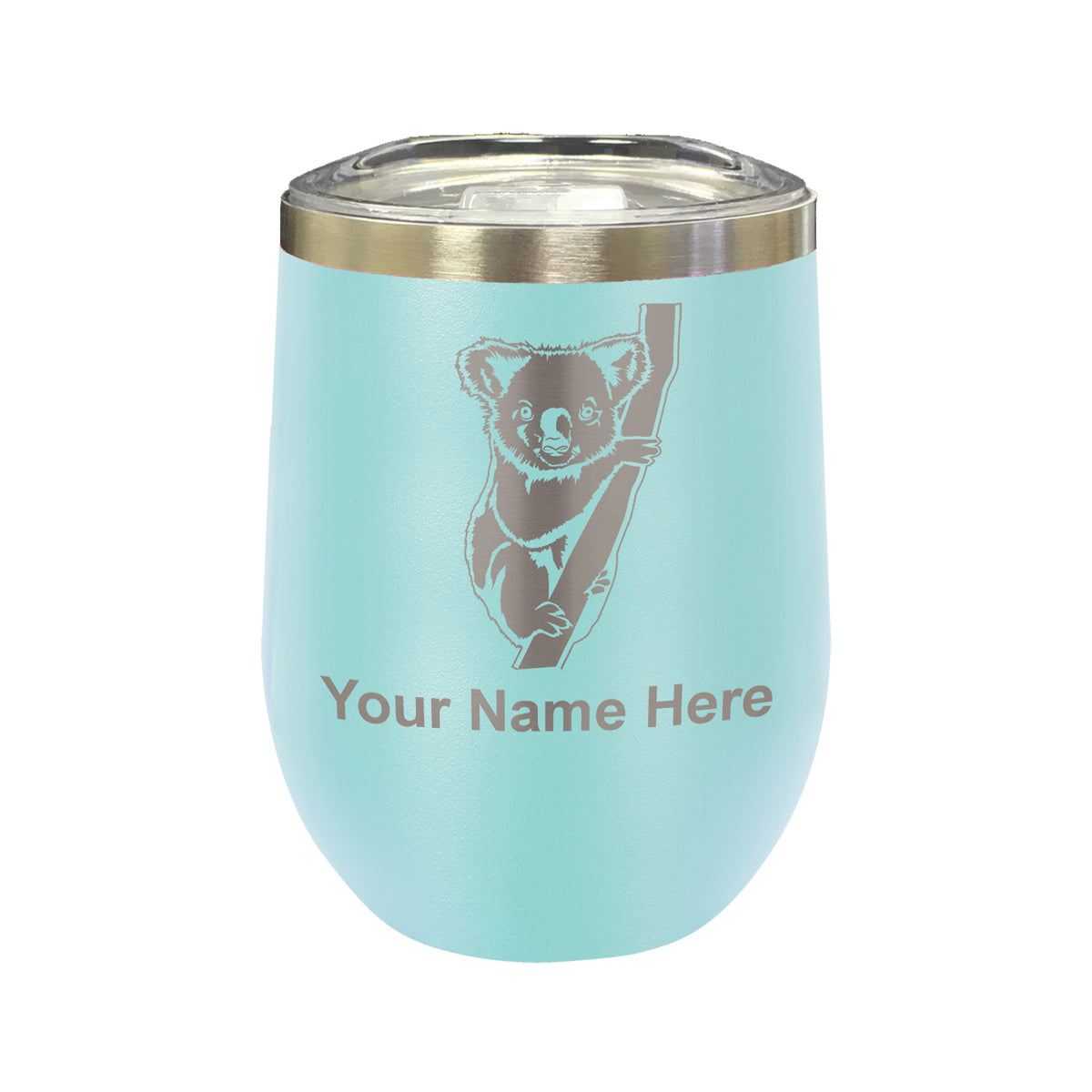 LaserGram Double Wall Stainless Steel Wine Glass, Koala Bear, Personalized Engraving Included