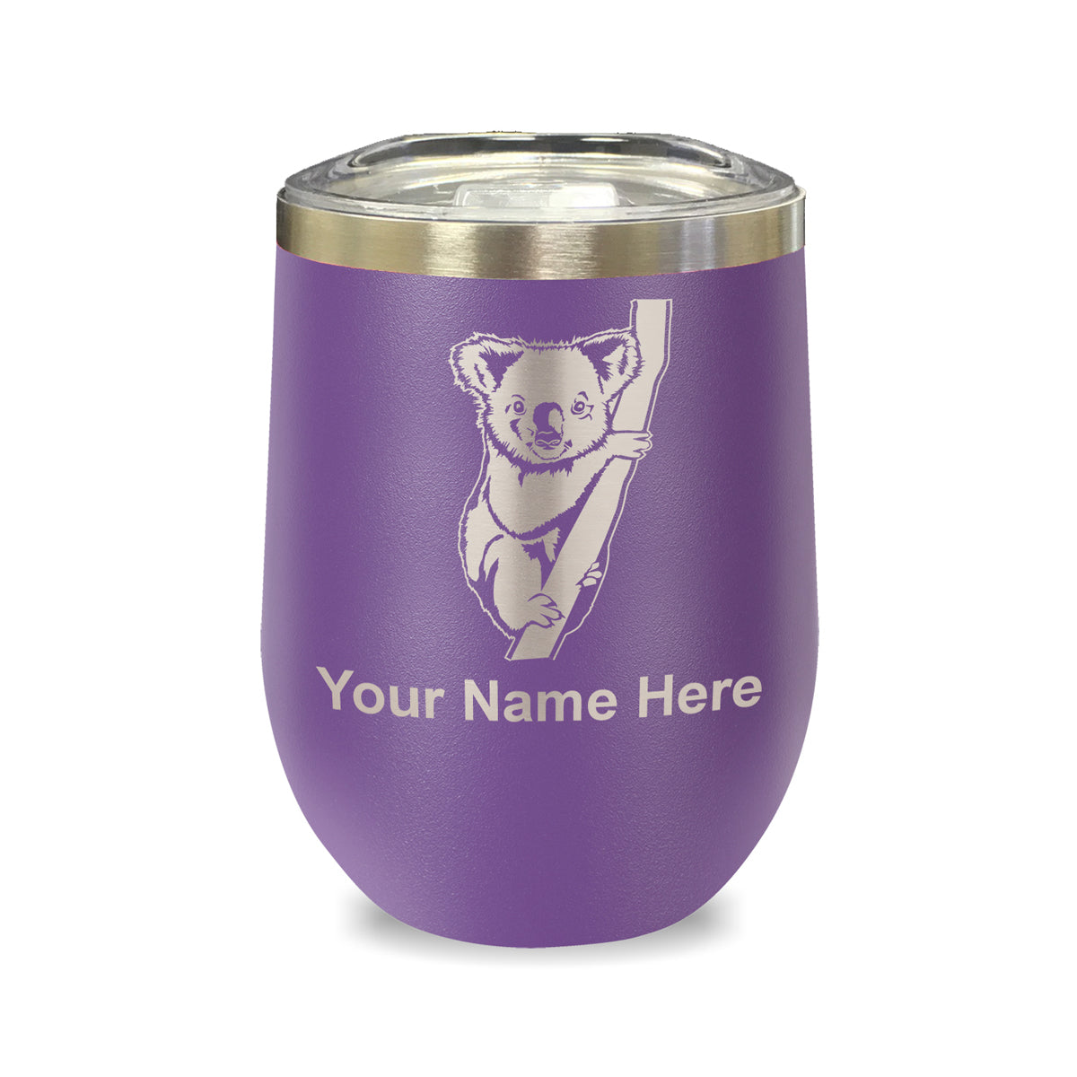 LaserGram Double Wall Stainless Steel Wine Glass, Koala Bear, Personalized Engraving Included