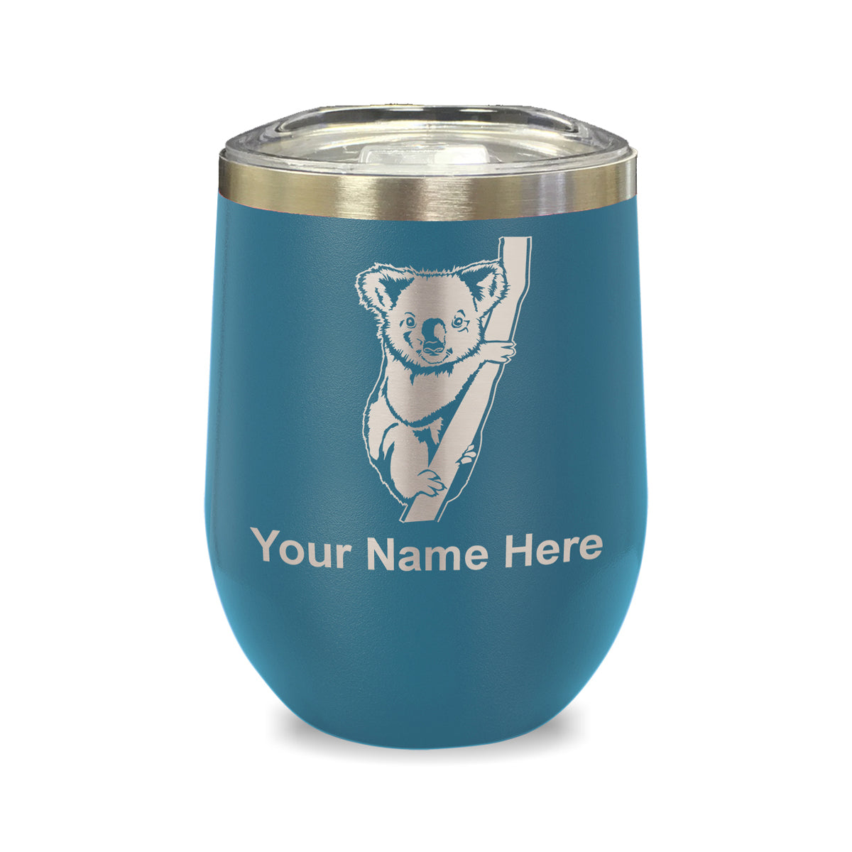 LaserGram Double Wall Stainless Steel Wine Glass, Koala Bear, Personalized Engraving Included