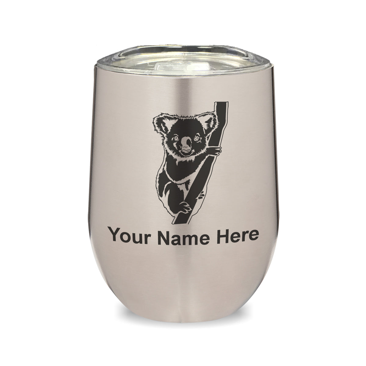 LaserGram Double Wall Stainless Steel Wine Glass, Koala Bear, Personalized Engraving Included