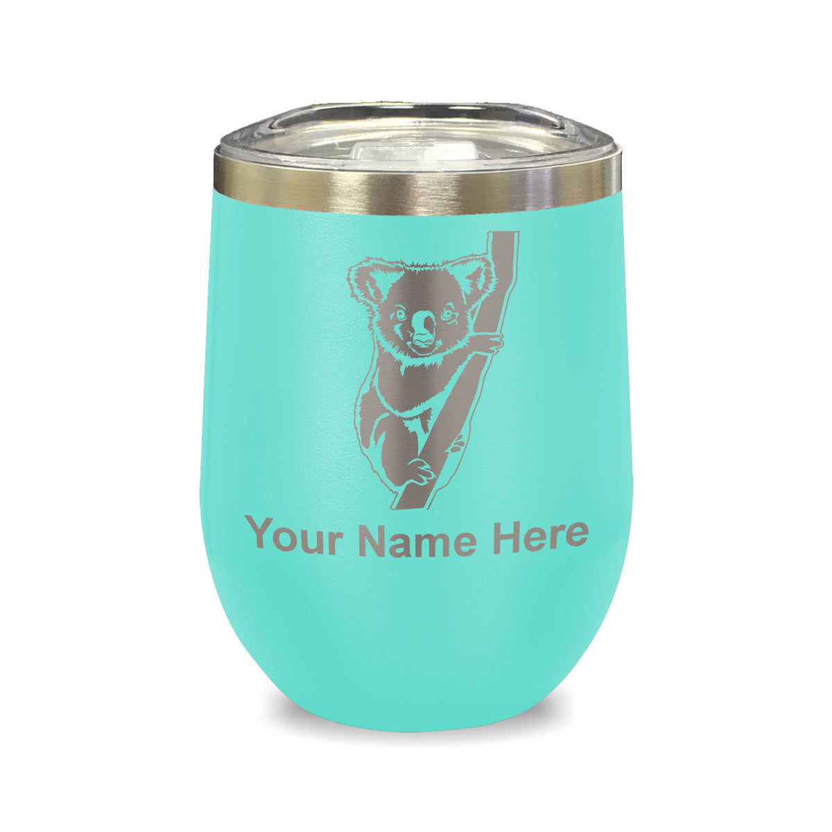 LaserGram Double Wall Stainless Steel Wine Glass, Koala Bear, Personalized Engraving Included