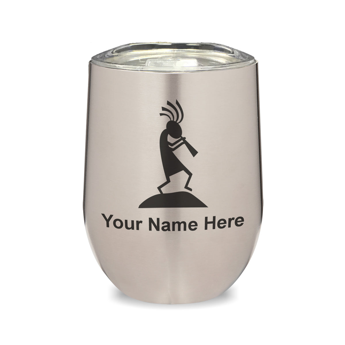LaserGram Double Wall Stainless Steel Wine Glass, Kokopelli, Personalized Engraving Included