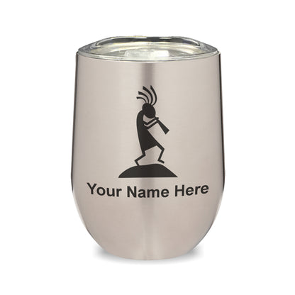 LaserGram Double Wall Stainless Steel Wine Glass, Kokopelli, Personalized Engraving Included