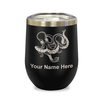 LaserGram Double Wall Stainless Steel Wine Glass, Kraken, Personalized Engraving Included