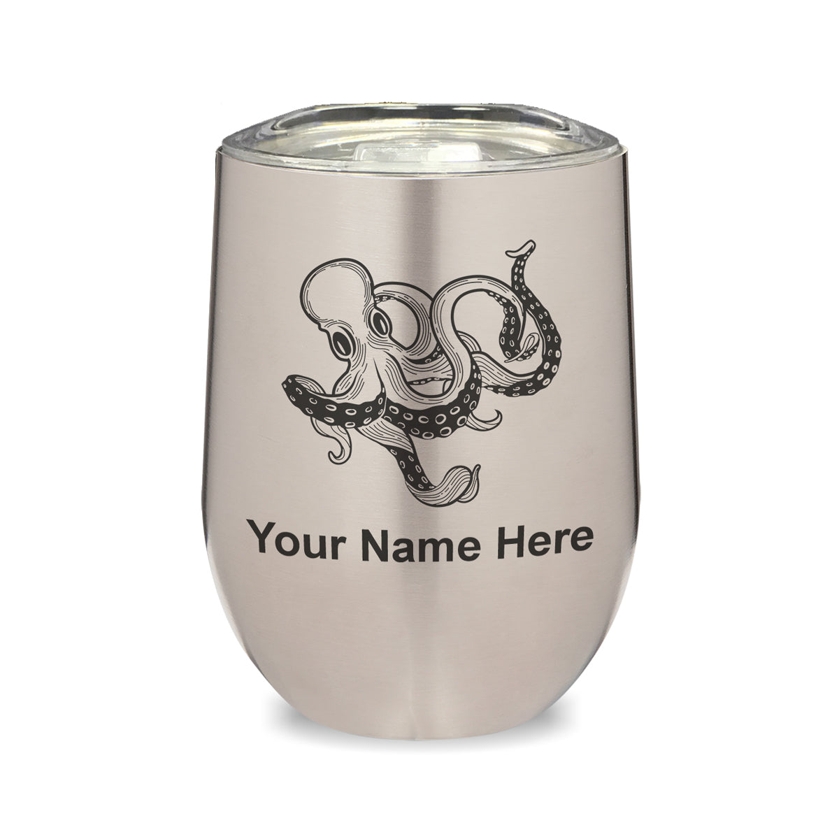 LaserGram Double Wall Stainless Steel Wine Glass, Kraken, Personalized Engraving Included