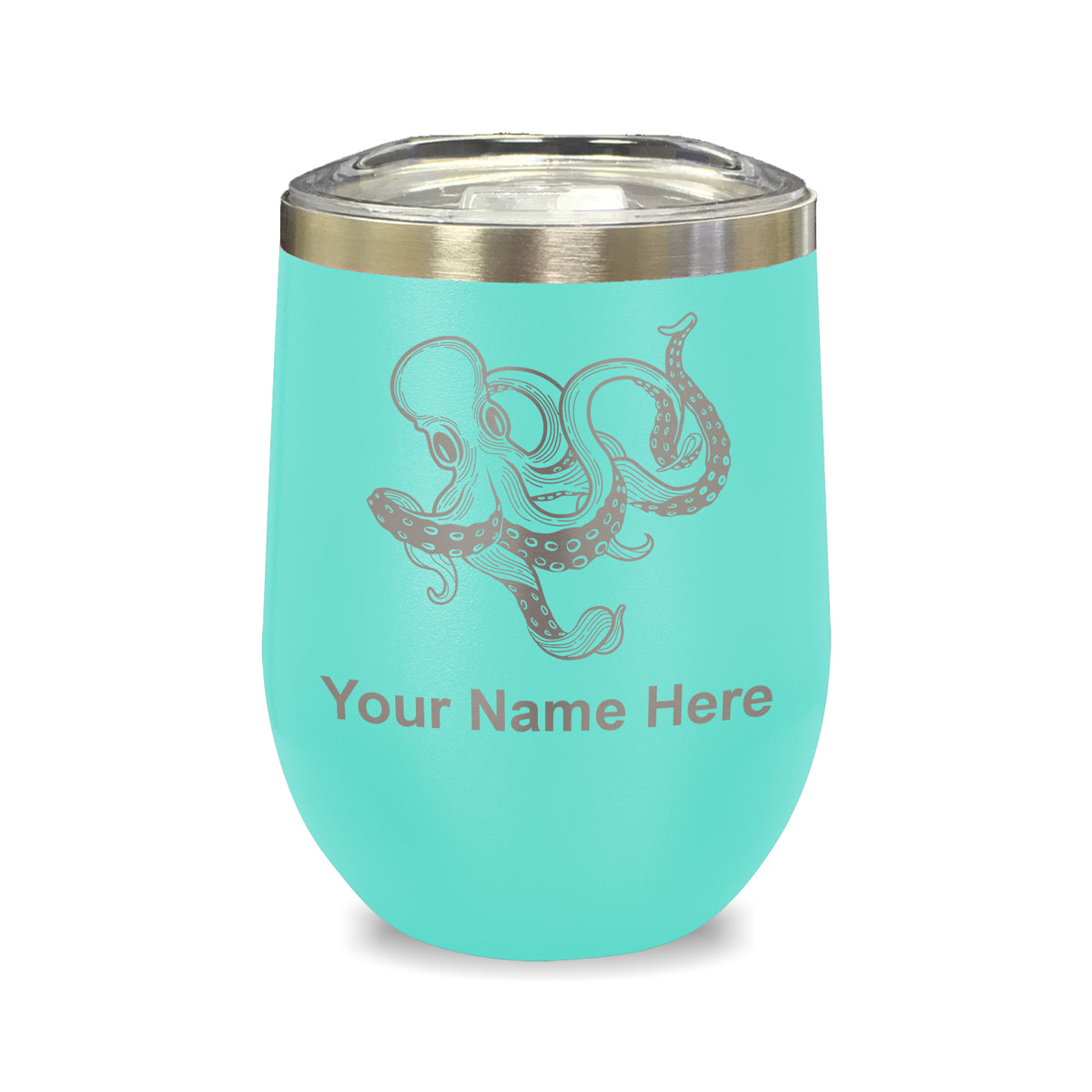 LaserGram Double Wall Stainless Steel Wine Glass, Kraken, Personalized Engraving Included