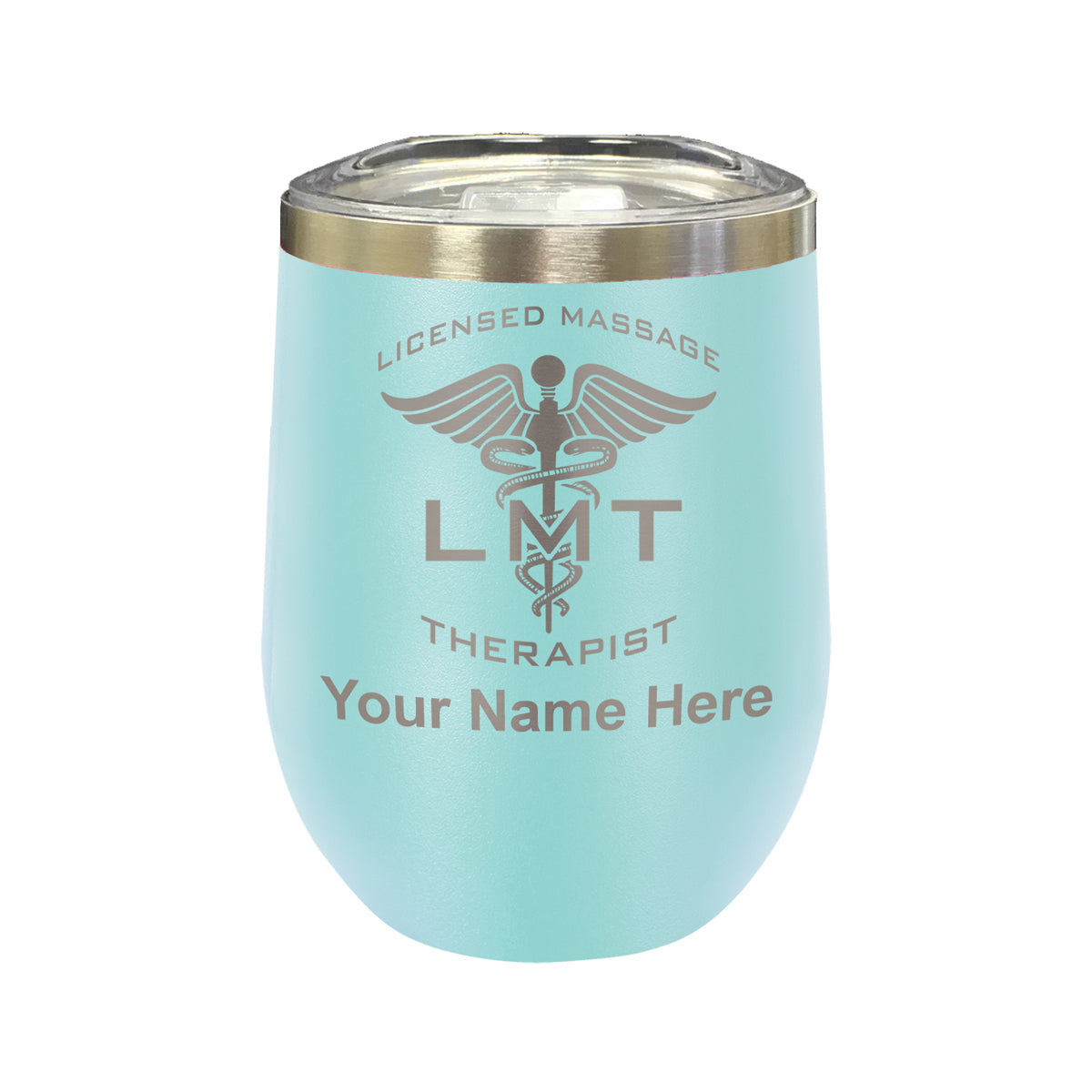 LaserGram Double Wall Stainless Steel Wine Glass, LMT Licensed Massage Therapist, Personalized Engraving Included