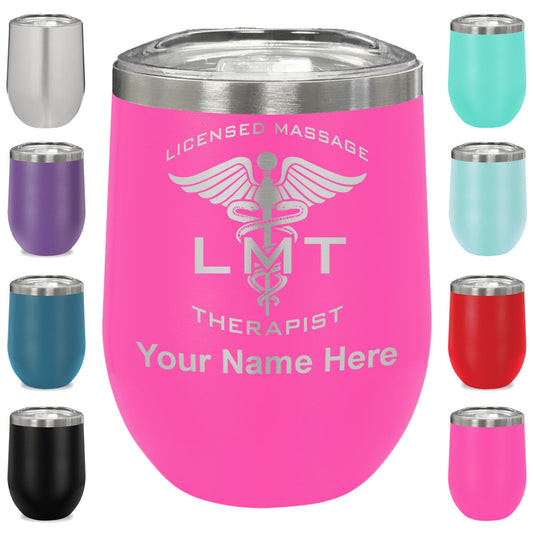 LaserGram Double Wall Stainless Steel Wine Glass, LMT Licensed Massage Therapist, Personalized Engraving Included