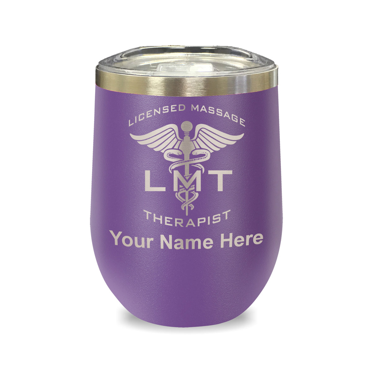 LaserGram Double Wall Stainless Steel Wine Glass, LMT Licensed Massage Therapist, Personalized Engraving Included