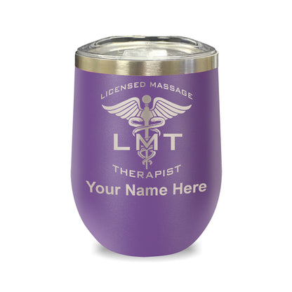 LaserGram Double Wall Stainless Steel Wine Glass, LMT Licensed Massage Therapist, Personalized Engraving Included