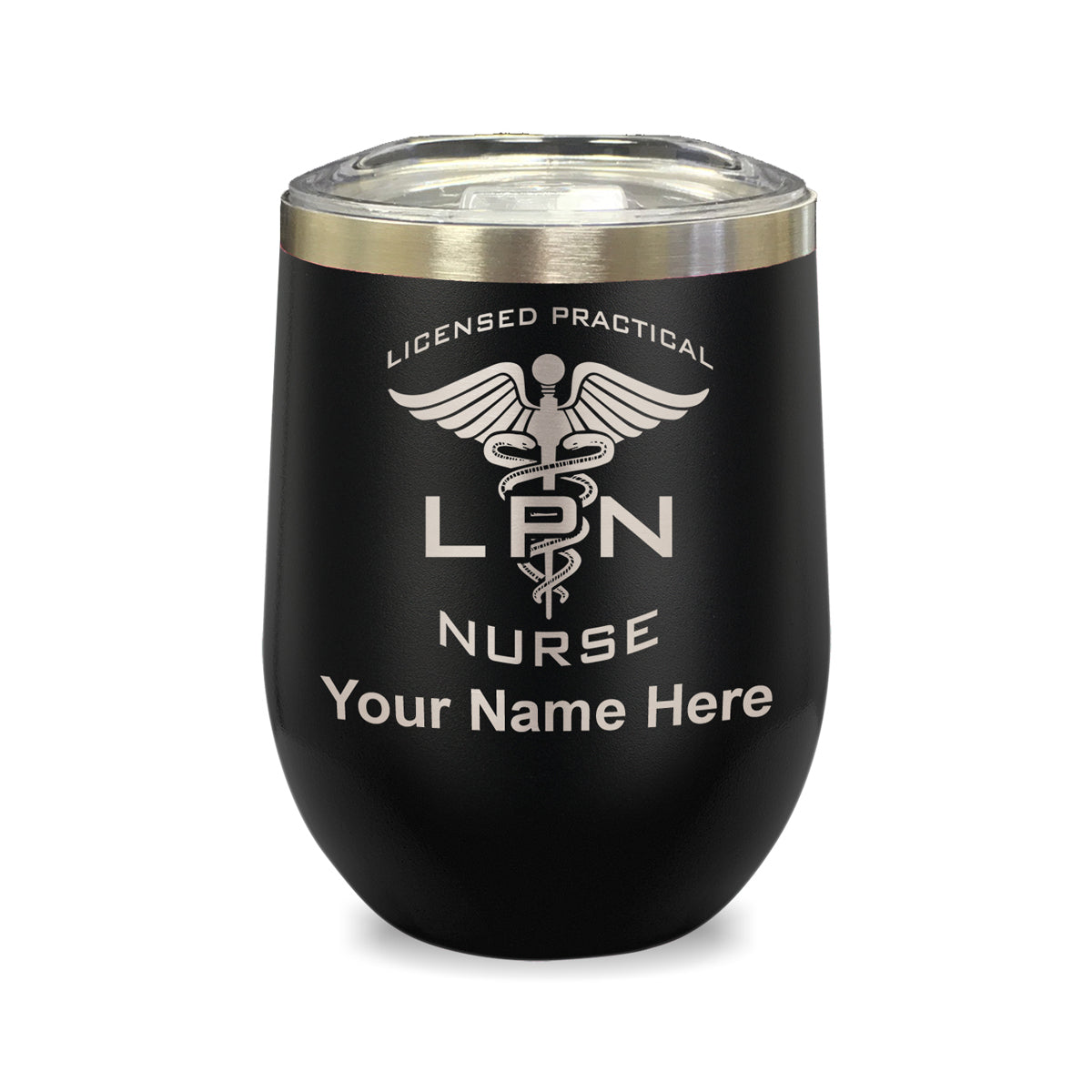 LaserGram Double Wall Stainless Steel Wine Glass, LPN Licensed Practical Nurse, Personalized Engraving Included