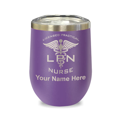 LaserGram Double Wall Stainless Steel Wine Glass, LPN Licensed Practical Nurse, Personalized Engraving Included