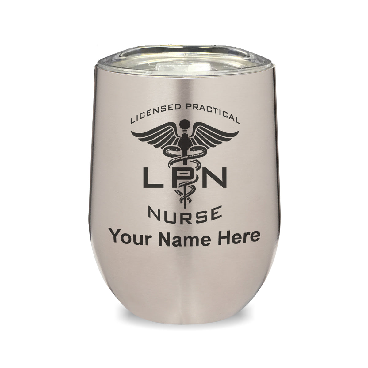 LaserGram Double Wall Stainless Steel Wine Glass, LPN Licensed Practical Nurse, Personalized Engraving Included