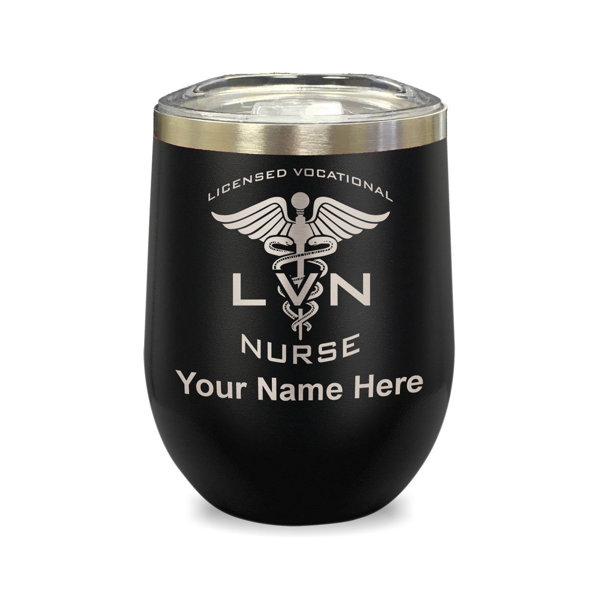 LaserGram Double Wall Stainless Steel Wine Glass, LVN Licensed Vocational Nurse, Personalized Engraving Included