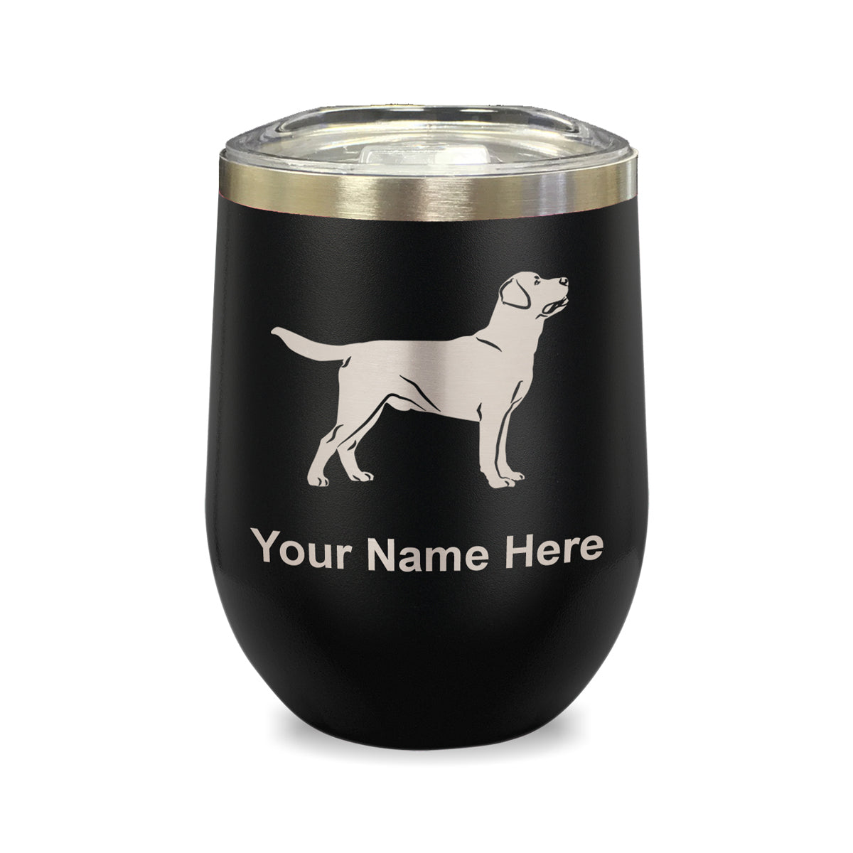 LaserGram Double Wall Stainless Steel Wine Glass, Labrador Retriever Dog, Personalized Engraving Included