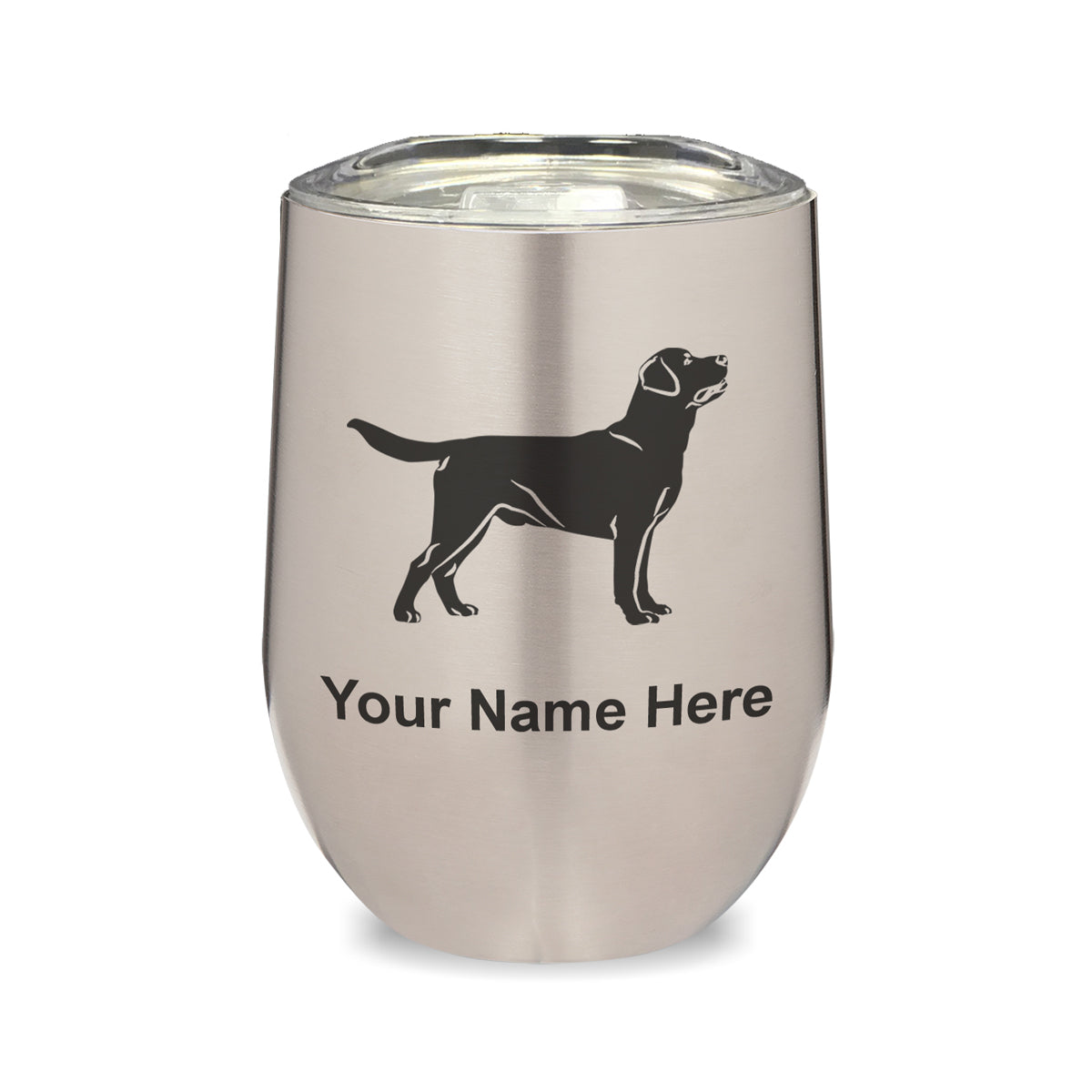 LaserGram Double Wall Stainless Steel Wine Glass, Labrador Retriever Dog, Personalized Engraving Included