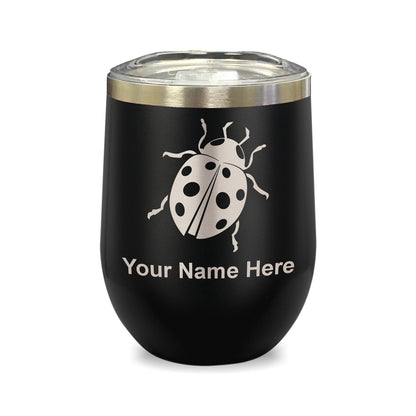 LaserGram Double Wall Stainless Steel Wine Glass, Ladybug, Personalized Engraving Included