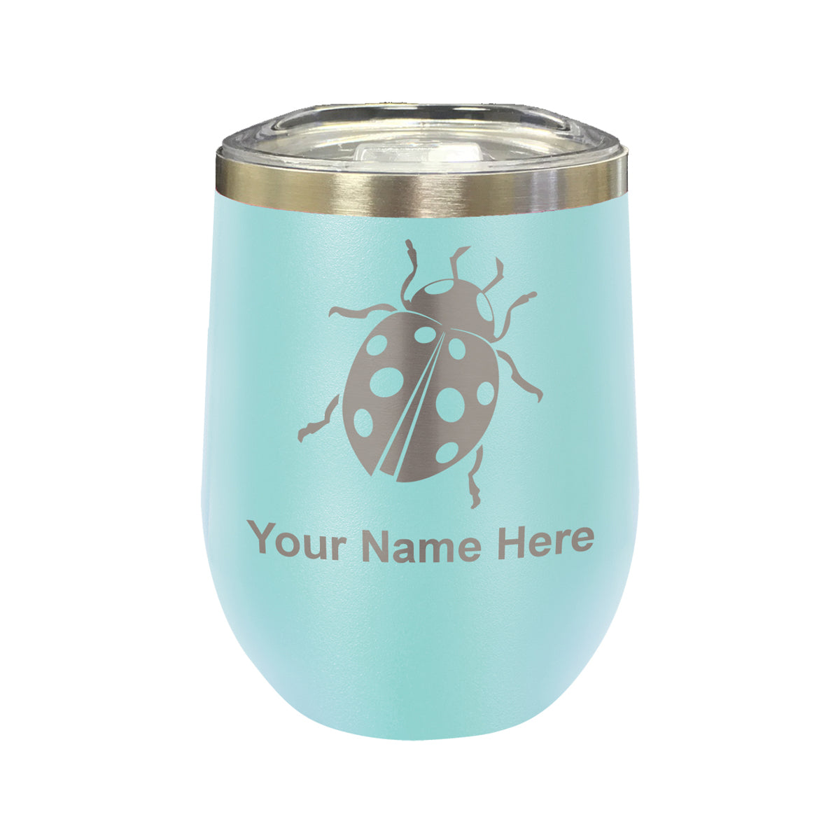 LaserGram Double Wall Stainless Steel Wine Glass, Ladybug, Personalized Engraving Included