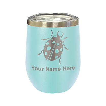 LaserGram Double Wall Stainless Steel Wine Glass, Ladybug, Personalized Engraving Included