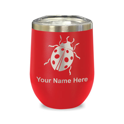 LaserGram Double Wall Stainless Steel Wine Glass, Ladybug, Personalized Engraving Included