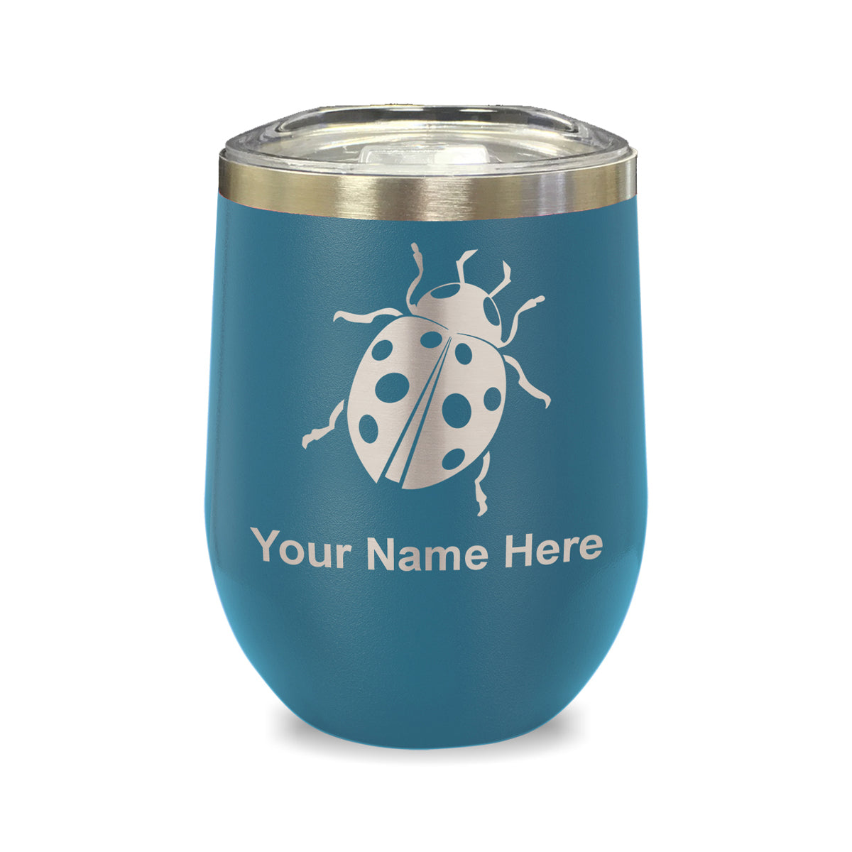 LaserGram Double Wall Stainless Steel Wine Glass, Ladybug, Personalized Engraving Included