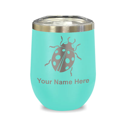 LaserGram Double Wall Stainless Steel Wine Glass, Ladybug, Personalized Engraving Included