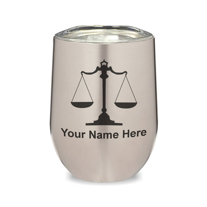 LaserGram Double Wall Stainless Steel Wine Glass, Law Scale, Personalized Engraving Included