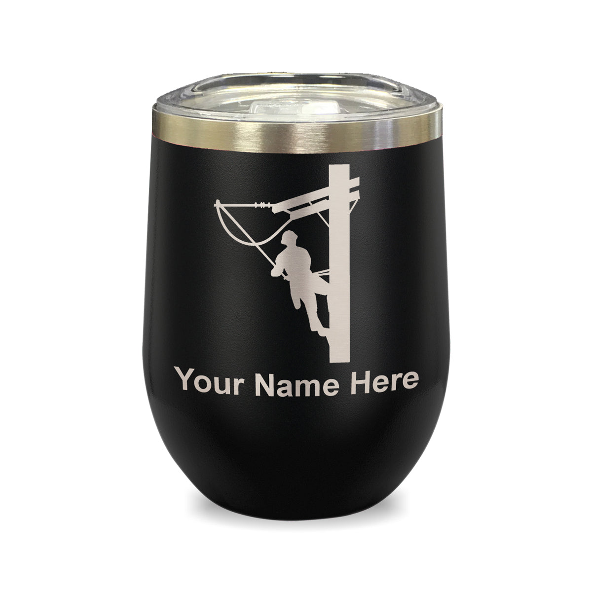 LaserGram Double Wall Stainless Steel Wine Glass, Lineman, Personalized Engraving Included