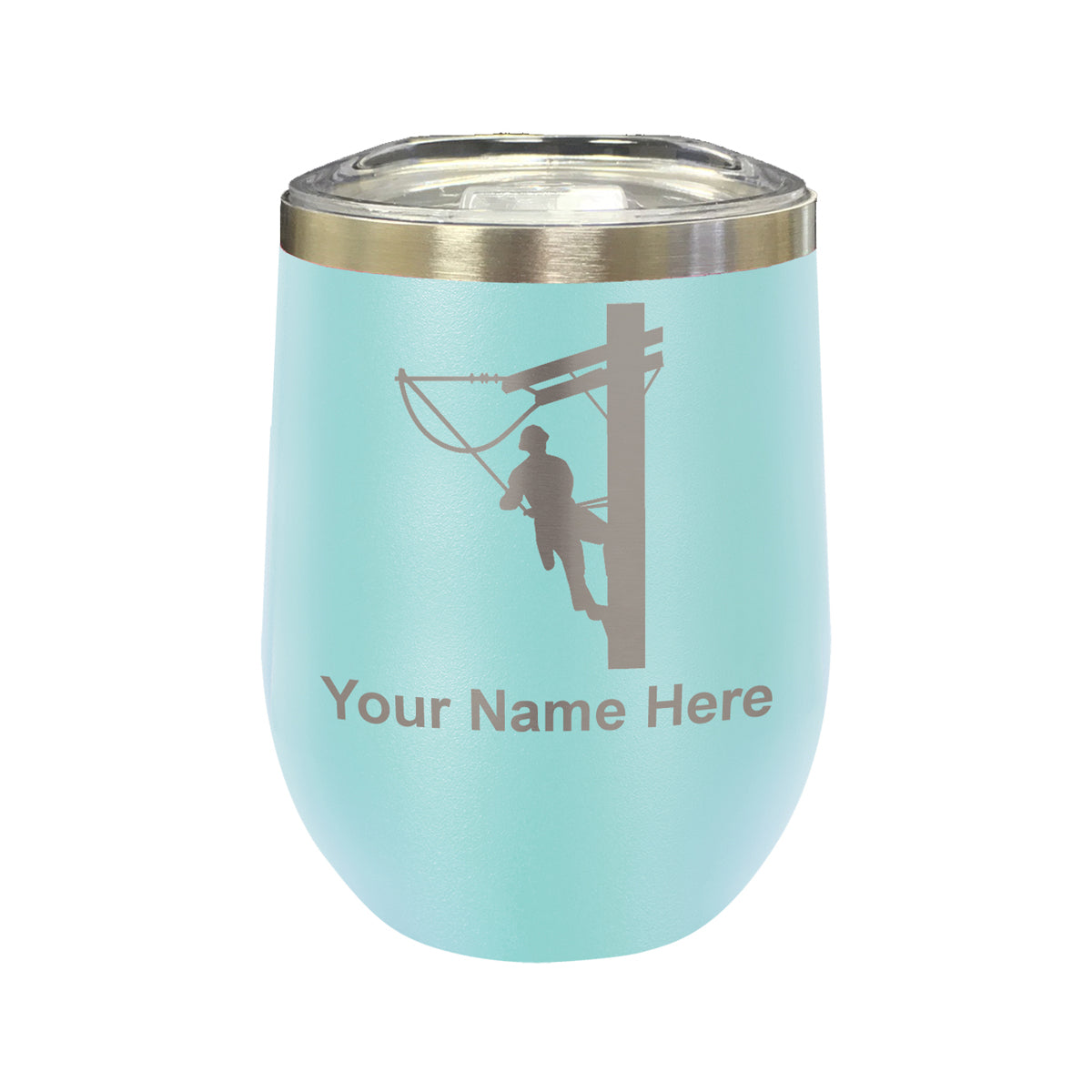 LaserGram Double Wall Stainless Steel Wine Glass, Lineman, Personalized Engraving Included