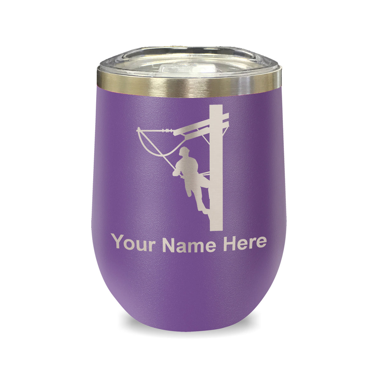 LaserGram Double Wall Stainless Steel Wine Glass, Lineman, Personalized Engraving Included