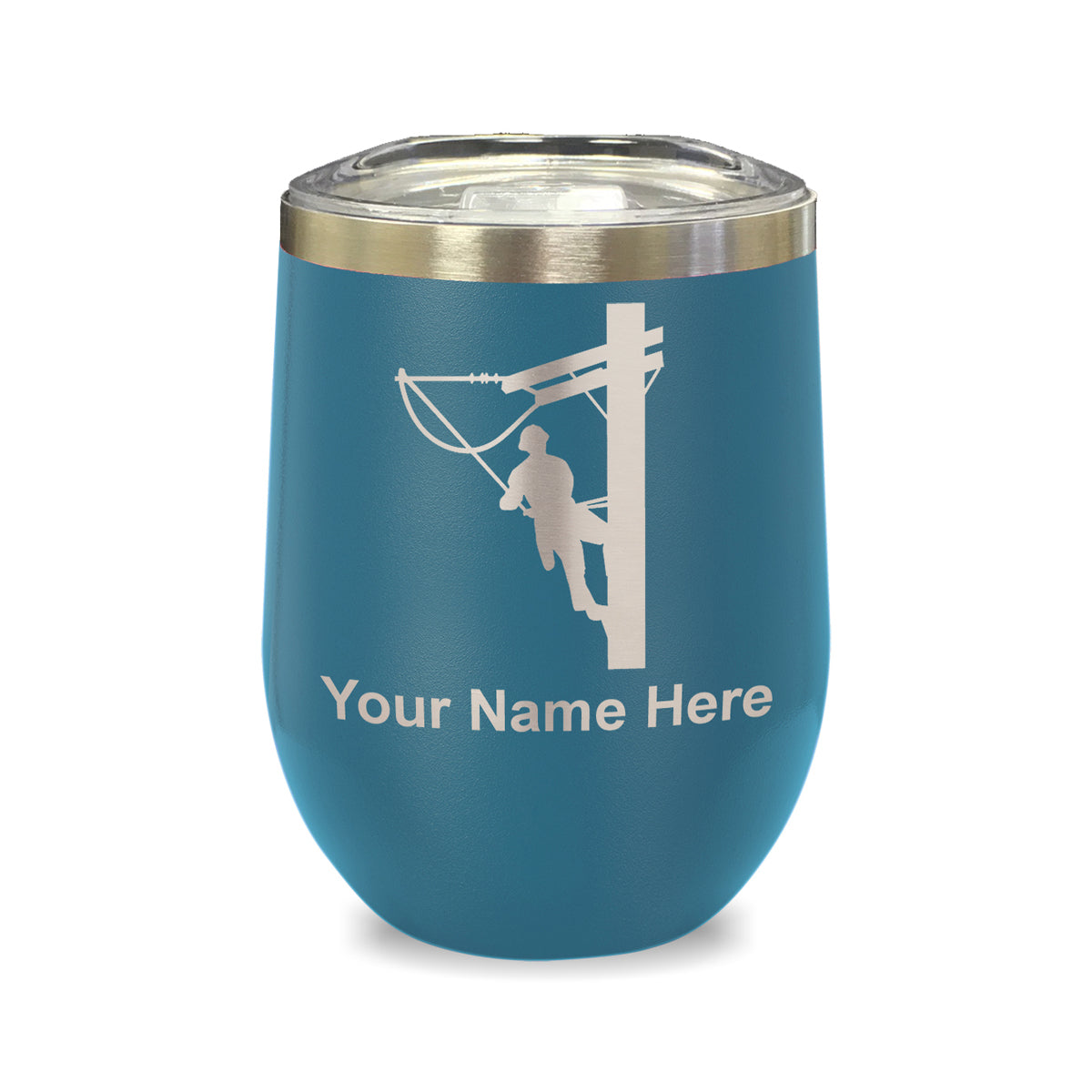 LaserGram Double Wall Stainless Steel Wine Glass, Lineman, Personalized Engraving Included