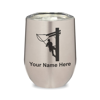 LaserGram Double Wall Stainless Steel Wine Glass, Lineman, Personalized Engraving Included