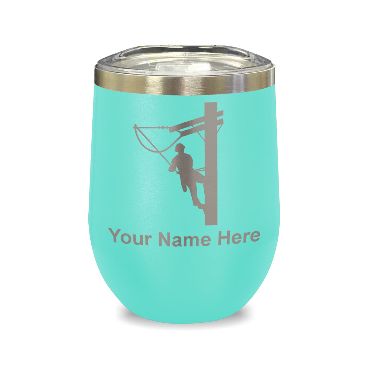 LaserGram Double Wall Stainless Steel Wine Glass, Lineman, Personalized Engraving Included