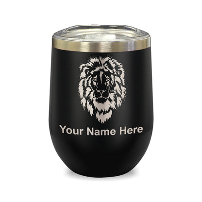 LaserGram Double Wall Stainless Steel Wine Glass, Lion Head, Personalized Engraving Included