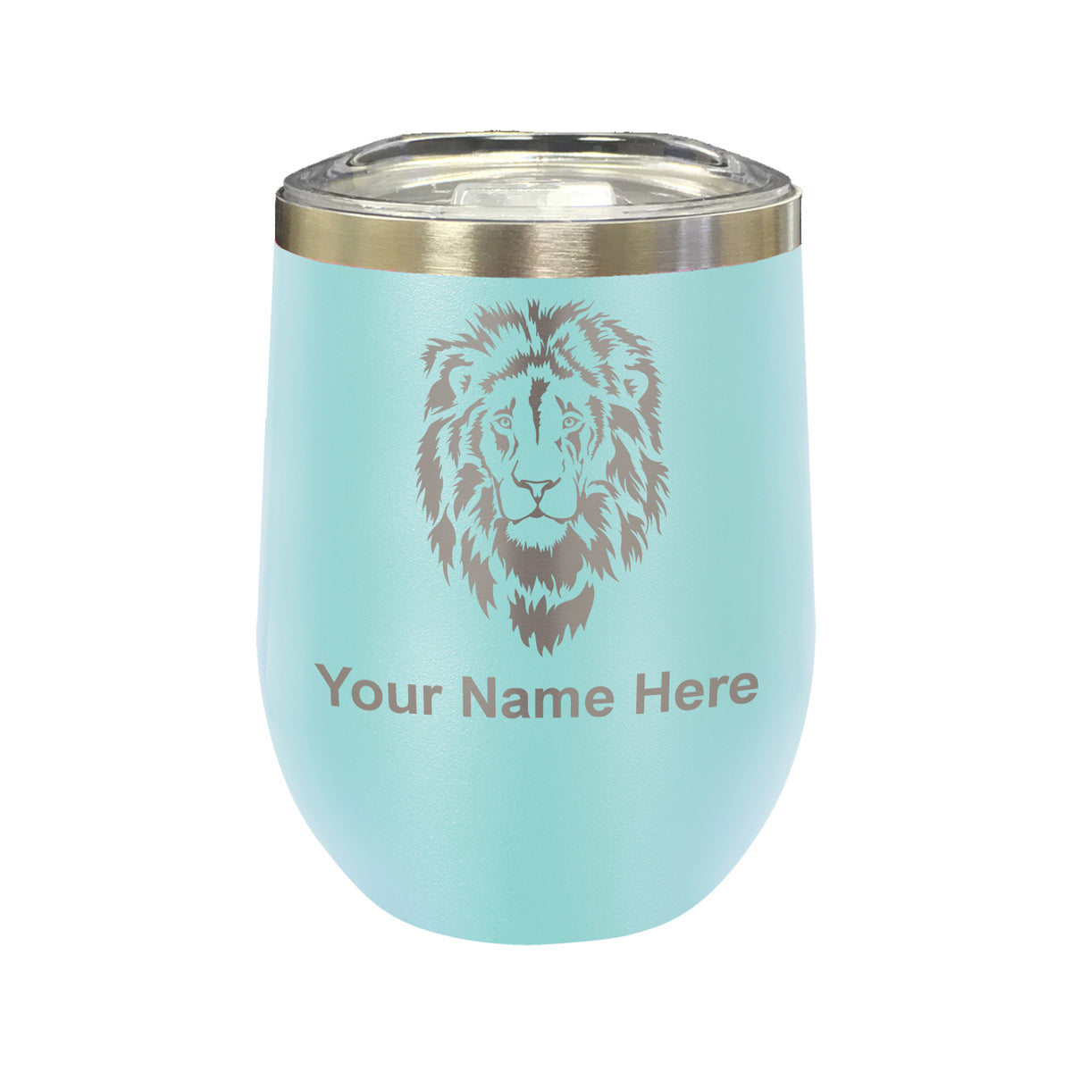 LaserGram Double Wall Stainless Steel Wine Glass, Lion Head, Personalized Engraving Included