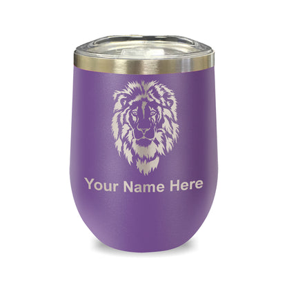 LaserGram Double Wall Stainless Steel Wine Glass, Lion Head, Personalized Engraving Included