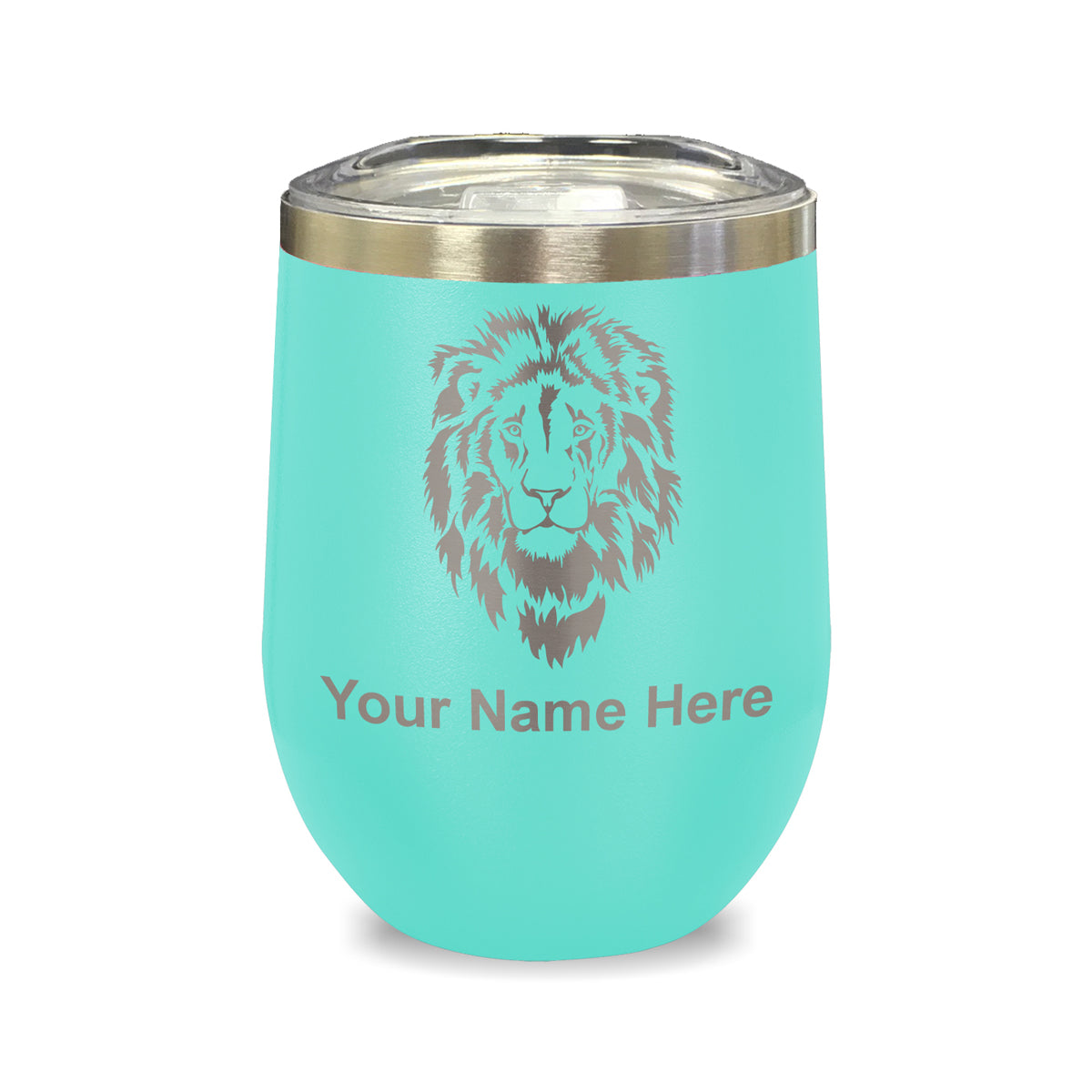 LaserGram Double Wall Stainless Steel Wine Glass, Lion Head, Personalized Engraving Included