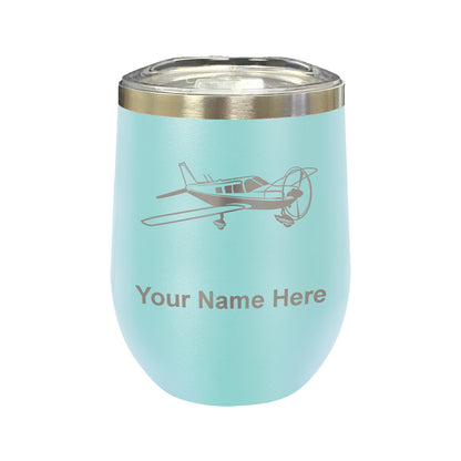 LaserGram Double Wall Stainless Steel Wine Glass, Low Wing Airplane, Personalized Engraving Included